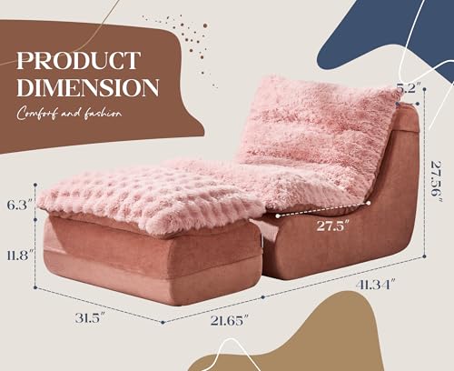 Image of Hobestluk Small Couch Sofa Chaise Lounge Chair Recliner Chair with Footrest | Ergonomic Design,Fluffy Fabric,Multi-Functional Ottoman,No Assembly,Lounge Chair Indoor Living Room Apartment | Pink Single