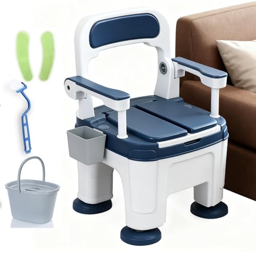 toilmua Chaise percée de chevet pour personnes âgées, chaise percée de chevet portable antidérapante avec accoudoir réglable en hauteur, construction robuste, chaise de pot pour adultes, charge de