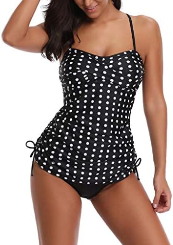lnmuld Girls Swimsuit Women's Point Print Swimsuit Swimwear Bathing Monokini Push Up Padded Bikini Black