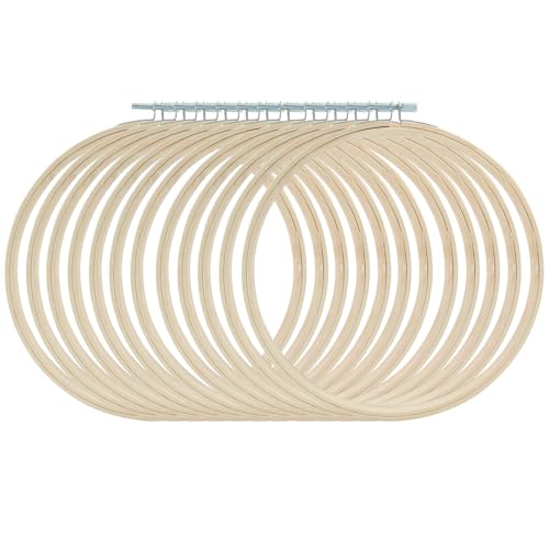 Image of Dijedev 12PCS 8 Inch Embroidery Hoops, Bamboo Circle Cross Stitch Hoop Ring Bulk, Wooden Round Embroidery Hoop Frame for Home Ornaments, Christmas Decoration, Art Craft Sewing, DIY