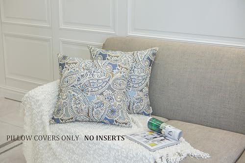 Mika Home Pack of 2 Decorative Accent Throw Pillow Cover Sham Cushion Case,Paisley Pattern,20x20 Inches,Blue Brown Cream Multicolor