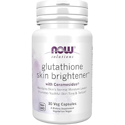 NOW Foods Solutions, Glutathione Skin Brightener with Ceramosides, Moisturizing and Illuminating, 30 Veg Capsules