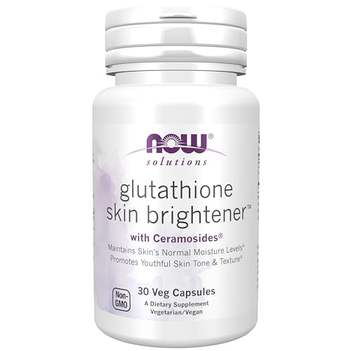 NOW Foods Solutions, Glutathione Skin Brightener with Ceramosides®, Moisturizing and Illuminating, 30 Veg Capsules
