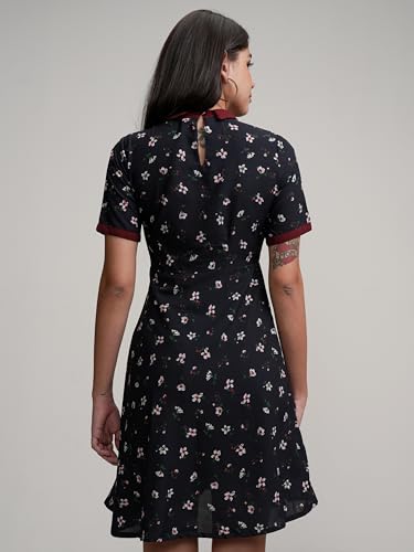 Image of Tokyo Talkies Women's Playful Floral A-Line Dress | Short Sleeves | High Neckline | Fun & Feminine Touch | Short Dress