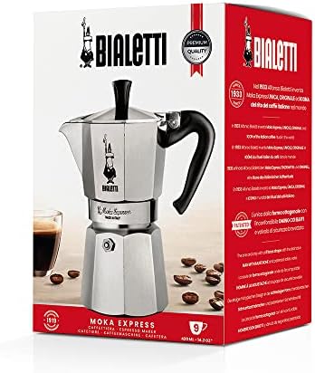 Bialetti Moka Express Aluminium Stovetop Coffee Maker (9 Cup), Silver