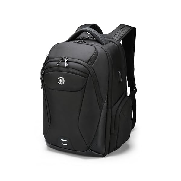 Swissdigital Design Men's Laptop Backpack for College and Business Travel with Integrated USB Charging Port and RFID Protection Fits Laptops up to 15.6 Inch, Black | SD1695-01