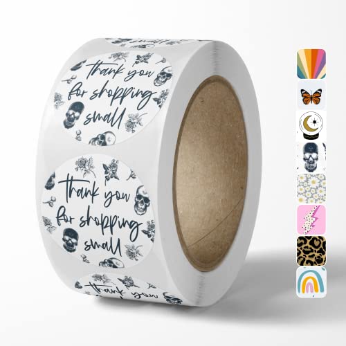 Thank You Stickers Small Business (500 Count) Cute Thanks For Supporting Shopping Packaging Labels – 1.5” Round Waterproof Sticker Roll Small Business Supplies By Package Mint [Skull Rose] #TOP30
