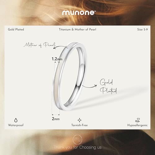munone 2mm Mother of Pearl Inlay Wedding Band for Women Men,Gold Titanium Comfort Fit Stackble Rings by munone - Used condition - Image 2
