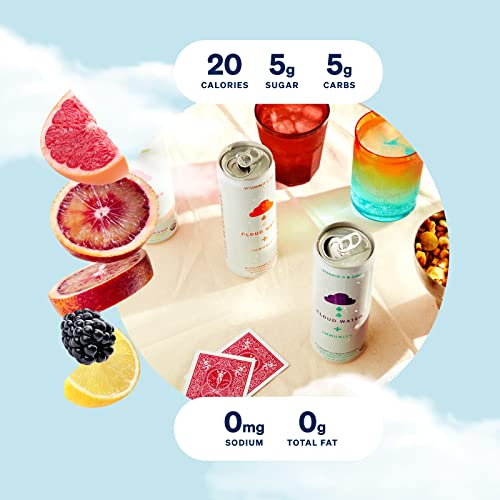 Organic Infused Sparkling Water With Immunity Support By Cloud Water - 12-Pack, Variety Pack - Low Sugar & Calorie Flavored Soda, Kosher - 100% Rdi Vitamin D3 & Zinc, (12 Oz) #TOP4