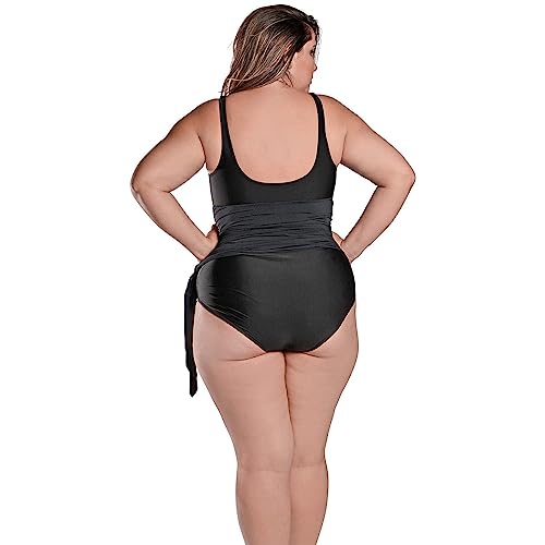 Maiô Body Plus Size com Saída de Praia Embutida Preto