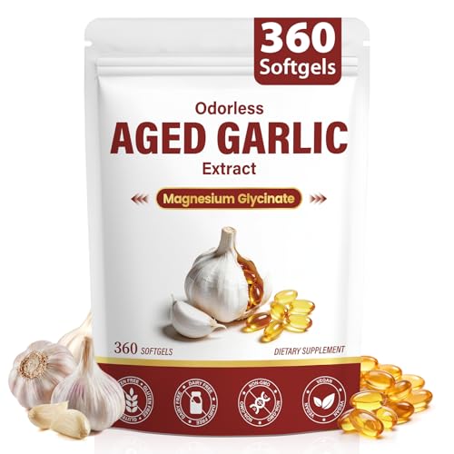 BOSNETHUINH Aged Garlic Extract Odorless Aged Garlic Extract Capsules 2-Year Aged Garlic with Magnesium Vitamin B1 B9 & Chromium Non-GMO 360 Softgels