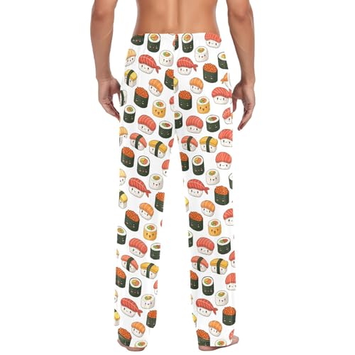 Men's Cute Sushi Pajama Pants with Pockets - Straight Fit Cotton Sleep Bottoms for Lounge & Nightwear#2233