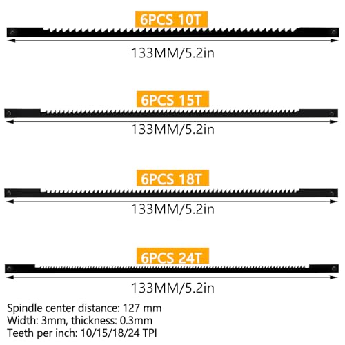 24 Stück Dekupiersägeblätter mit Stift, Dekupiersäge Sägeblätter 10/15/18/24, 127mm Dekupiersägeblätter mit Spiralzähnen, Für Holz Metallplastik Schneiden Sägen, Standard-Feinschnitt-Sägeblätter