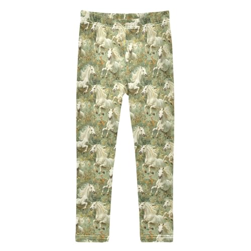 Girls Leggings Soft Toddler Ankle Length Bottoms Horses Floral Kids Dance Yoga Pants 4-10 Years