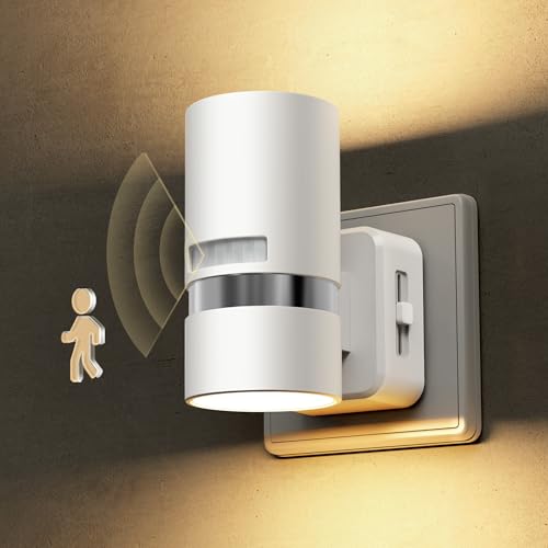 LOHAS-LED Nachtlicht Steckdose mit Bewegungsmelder Innen, 1W LED Schlummerleuchte Dimmbar Stufenlos, 3000K Warmweiß Nachtlampe, Auto/On/Off, für Flur Treppenaufgang Schlafzimmer Kinderzimmer