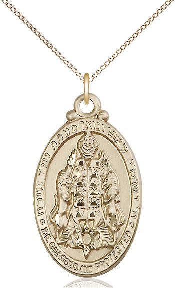 14kt Gold Filled Jewish Protection Pendant on a 24 inch Gold Filled Light Curb Chain.
