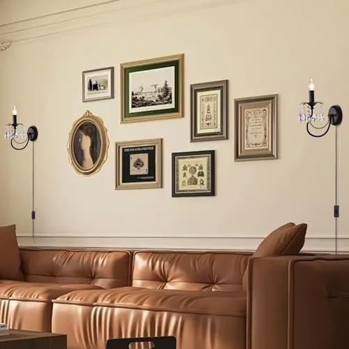 Image of Black Wall Sconces,Vintage Crystal Wall Sconce Wall Light Fixtures,Farmhouse Candle Wall Sconce Indoor Bedside Mid Century for Bathroom Bedroom Living Room Hallway Entryway Stairs