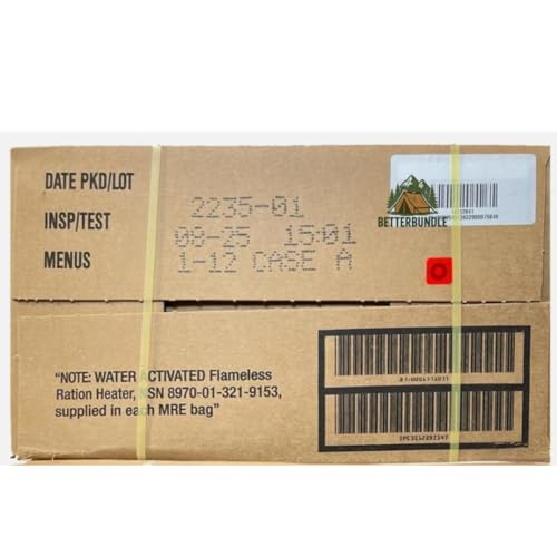 MRE U.S. Meals Ready to Eat (Variety Pack of 12) – (A or B Case Selected at Random Inspection 2024, 2025, 2026) Nutritional Emergency Food Rations - Freeze Dried Food w/ Flameless Heater, Entree, Dessert - MRE Kit for Emergency Survival, Hunting, & More