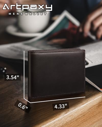 Image of Artpaxy Mens Wallet Bifold Genuine Leather RFID Blocking Wallet for Men with 1 ID Window 15 Card Holders 2 cash pockets 1 Gift Box