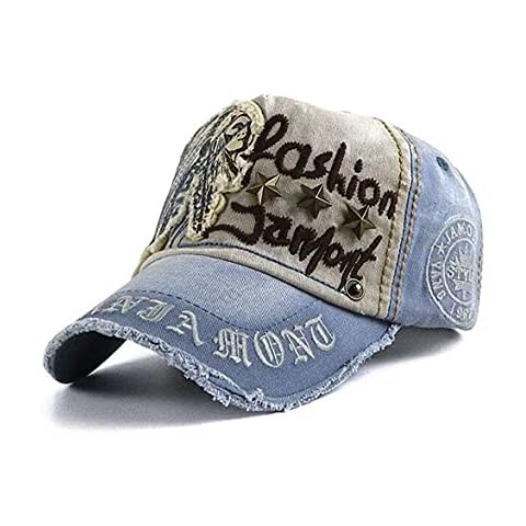 CHENNUO Cotton Baseball Cap Vintage Adjustable Base Cap Distressed Trucker Cap Leisure Outdoor Cap Unisex - Blue - Medium Cover
