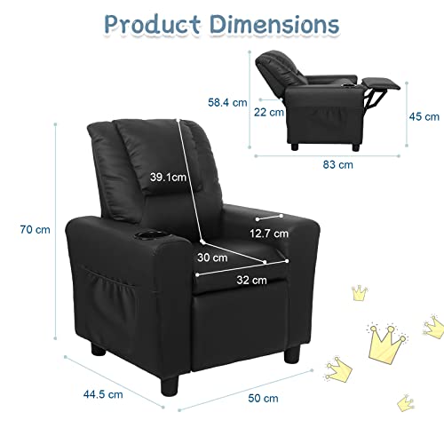 Hzlagm Kids Recliner, Toddler Recliners For Kids Age 0-5, Kids Recliner Chair With Cup Holder And Non-Slip Footstool, Small Recliner For Girls Boys Baby Bedrooms,Children's Rooms-Black Child Recliner #TOP2