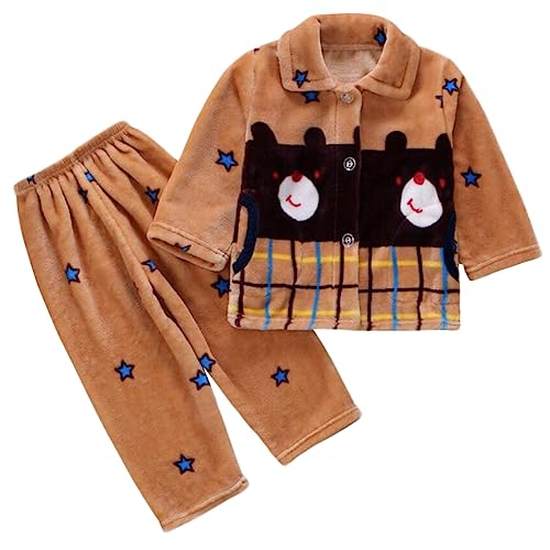 Barrageon Bebé Ropa de Casa 0-12T Infantil Homewear Niños Franela Pijama Niño Camisones Niña Ropa de Dormir Invierno Calentar(Caqui-20)