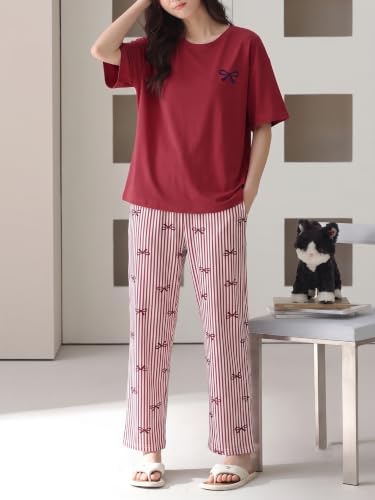 Image of Louis Luxe Cotton Blend Womens Korean Night Dress || Full Pyjama Set || Korean Nightsuit || Women Nightwear ||Round Neck Full Sleeve Nightsuit || Loungewear || Everyday Nightdress (ND-09)