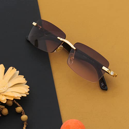 Image of Ted Smith Men's Women's UV Protection Brown Pink Graded Lens Gold Rectangular Sunglasses