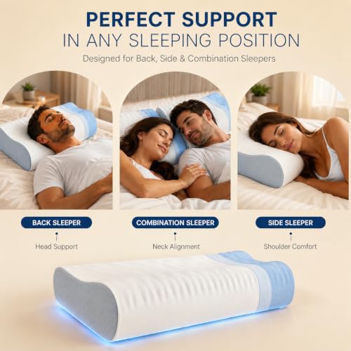 ofwaterstroll Memory Foam Pillow for Neck Pain, CertiPUR-US® Cervical Neck Pillow with Dual-Height Design, Cooling Cover, 3D Ergonomic Support & Odor-Free Tech for Side/Back/Stomach Sleepers (White) by ofwaterstroll - Used condition - Image 6