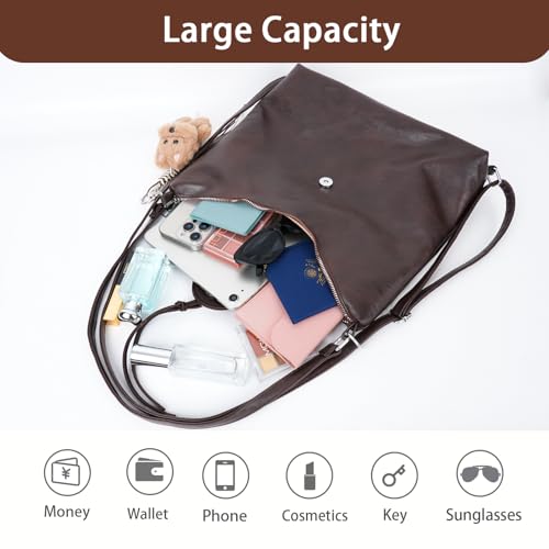 Bolso mochila convertible para mujer marrón de cuero vegano miniatura 5