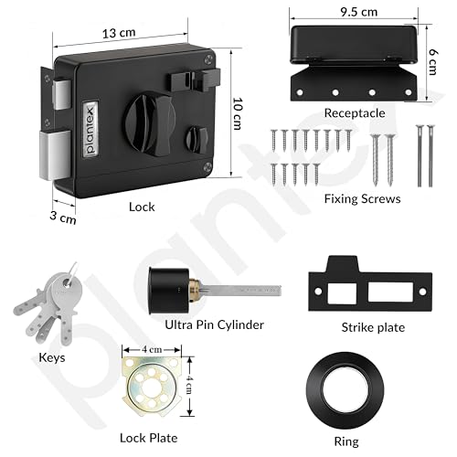 Image of Plantex Heavy Duty Door Lock with 5 Years Warranty /Night Latch Lock with Key & Knob for Main Door /Tribolt Lock for Inside Opening for Home,Hotel,Office - Pack of 1 (Z-Black)