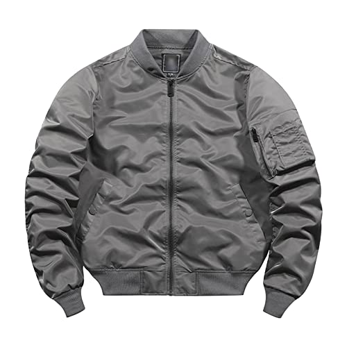Maiyifu-GJ Bomber Jackets for Mens Classic Slim Fit Lightweight Softshell Coat Cotton Windproof Varsity Baseball Coats (Grey,Small)
