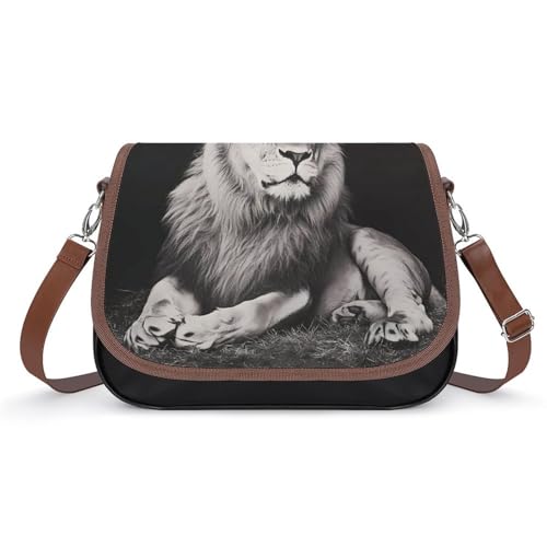 Black And White Liones Women's Crossbody Bags Leather Messenger Handbag Small Shoulder Bag Purse
