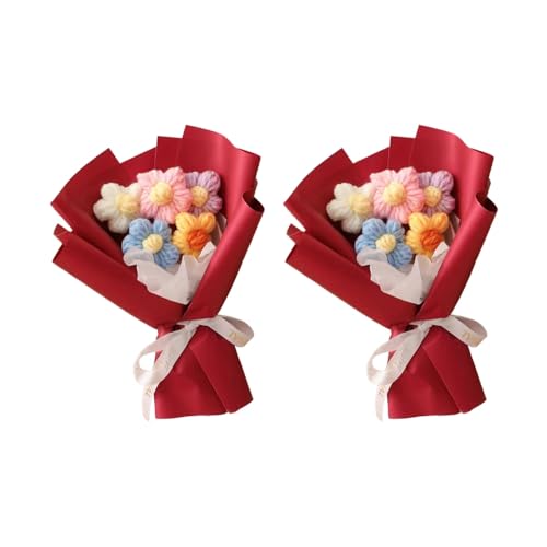 MiOYOOW 2 bouquet di fiori artificiali lavorati a maglia, fatti a mano, per San Valentino, compleanno, matrimonio, Natale, Ringraziamento