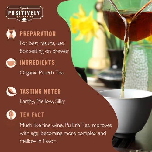 Image of Organic Positively Tea Company, Pu-Erh, Black Tea Bags, 20 Count