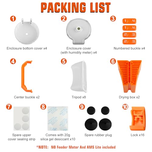 Howarx AMS Lite Gehäuse für das Bambu Lab AMS Lite Multi-Color 3D-Drucksystem – Vollständig versiegelte Filamentlagerung mit Trocknungsfunktion, vertikale Platzierung (4 Hygrometer enthalten)