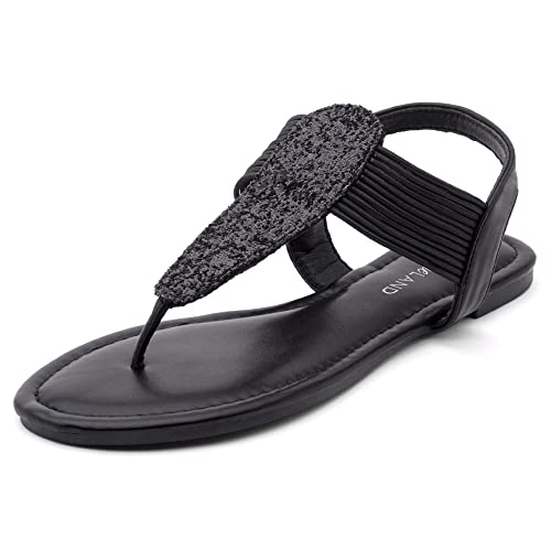 Image of Shoe Land Women's Flat Sandals - Fashion Thong & Gladiator Style with Elastic Strappy String Ankle Strap, Dressy Casual Comfortable Daily Wear, Trendy 2025