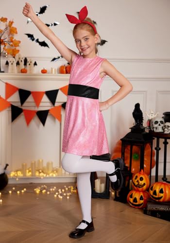 Halloween Girls Sleeveless Mini Dress 3PCS Holographic Glitter Sparkly Shiny Metallic Costume 4-12 Years4