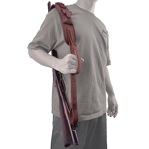 Leather Ammo Holder Rifle Sling Hunting Gun Strap for 30/30 .357 .45 .45-70 .22 12GA 20GA (Coffee with Swivels, .357 .30-30 .35 .38)