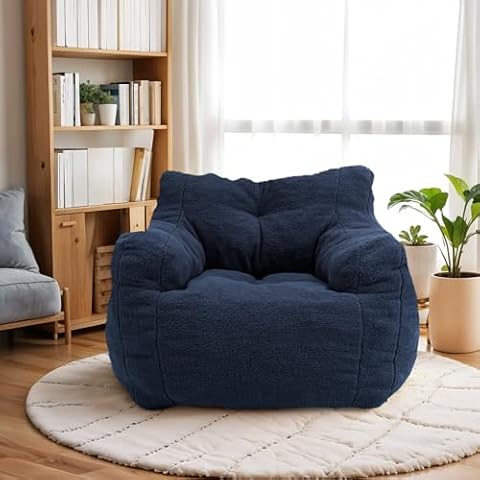 INMOZATA Bean Bag Chair for Adult and Teens 3FT Pre-Filled Soft Teddy Fluffy Lazy Sofa Floor Chair Beanbag for Living Room Playroom Dorm Apartment (Midnight Blue) Cover