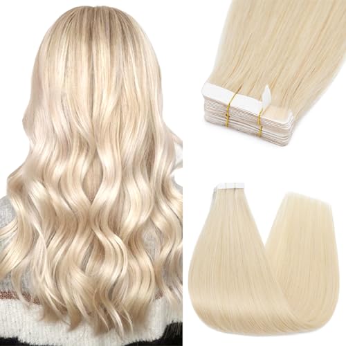 Silk-co Tape in Hair Extensions, 12"-24", Platinum Blonde