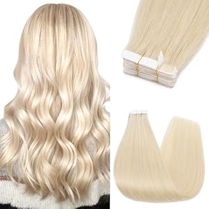 12″-24″ Tape in Hair Extensions 100% Real Remy Straight Human Hair Extension 10Pcs Straight Skin Weft Seamless (12inch #60 Platinum Blonde)