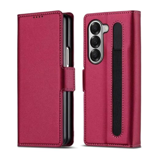 Étui en cuir pour Samsung Galaxy Z Fold3 rouge luxe avec porte-stylo et fentes cartes