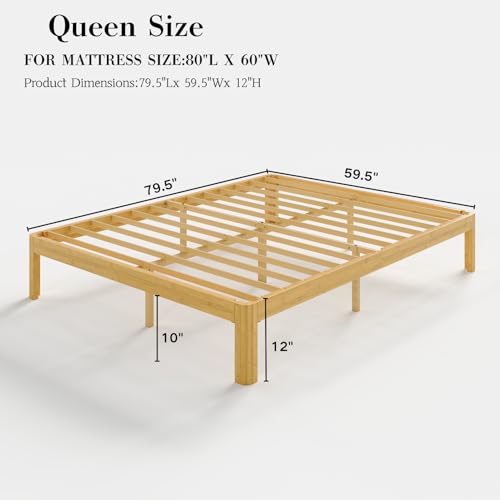 Image of 12 Inch Full Wood Platform Bed,Mid-Century Wood Bed Frame Twin XL Size, No Box Spring Needed, Natural Finish, Easy Assembly
