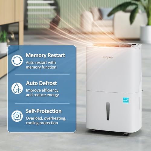 Image of Waykar 140 Pints Energy Star Dehumidifier for Basement up to 6,500 Sq. Ft. | Self-Drying, 1.85-Gallon Water Tank with Drain Hose, Ideal for Commercial and Industrial Room, Warehouse, Storage, Garage