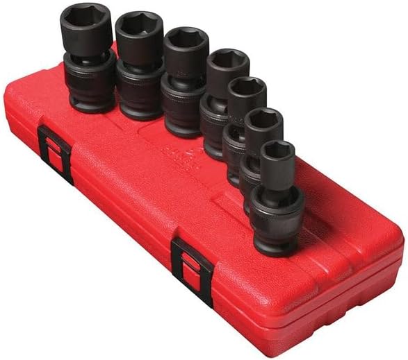 Sunex 2655 Juego de llaves de vaso de impacto métricas estándar universal de 7 piezas de 1/2 pulgada