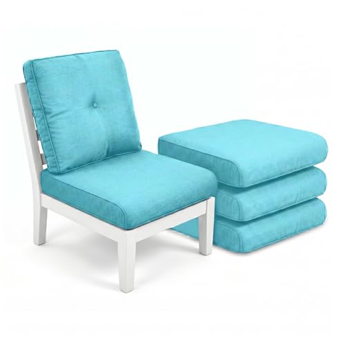 Image of Luxury 4 inch Thick Outdoor Cushion Set of 4 - 22x24 Patio Furniture Cushions with 28D High-Density Foam, Water-Resistant & Fade-Resistant Fabric, Removable Covers for Patio Furniture Sofa - Turquoise