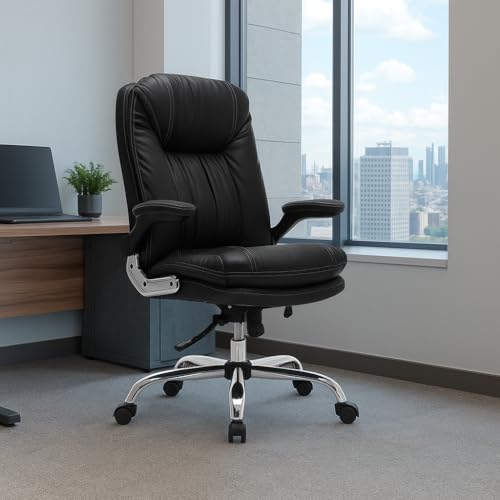 Image of ERGOLUX Premium Office Chair | Ergonomic High Back Boss Chair for Home Office, Home Office & Study | Height Adjustable Office Chair with Chrome Base | 1pc (Black)