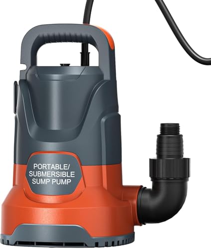 Image of Sump Pump 1HP Submersible Water Pump 3700GPH Electric Thermoplastic | Swimming Pool Draining Transfer Water From Hot Tub Basement Garden Ponds Low Water Level 16.4FT Power Cord Portable