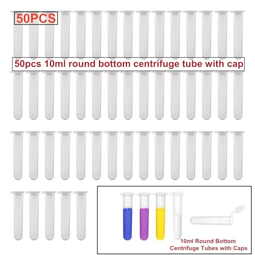 HUAZIZ 50 Pièces Tubes à Centrifuger en Plastique avec Bouchon à Pression, Micro-Tubes à Centrifuger, Fond Rond, Transparents, 10ml Tubes à Essai à Centrifuger en Plastique – vue 3